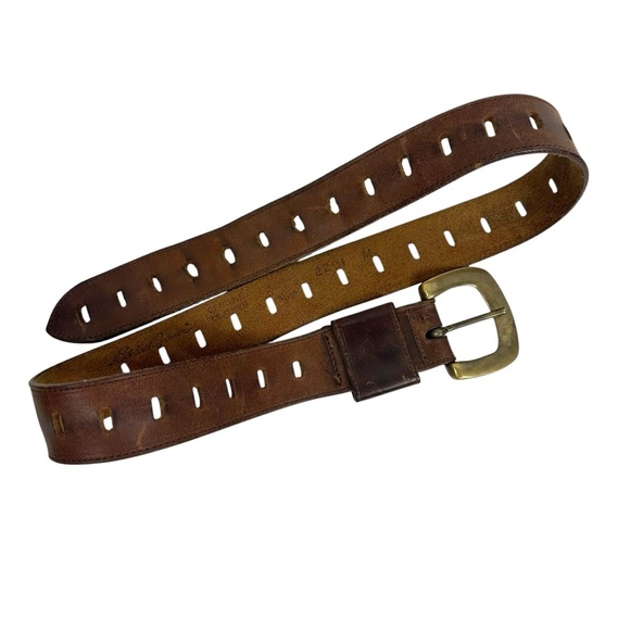 EDDIE BAUER Dark Brown Leather Belt with Brass Buckle - Picture 1 of 7